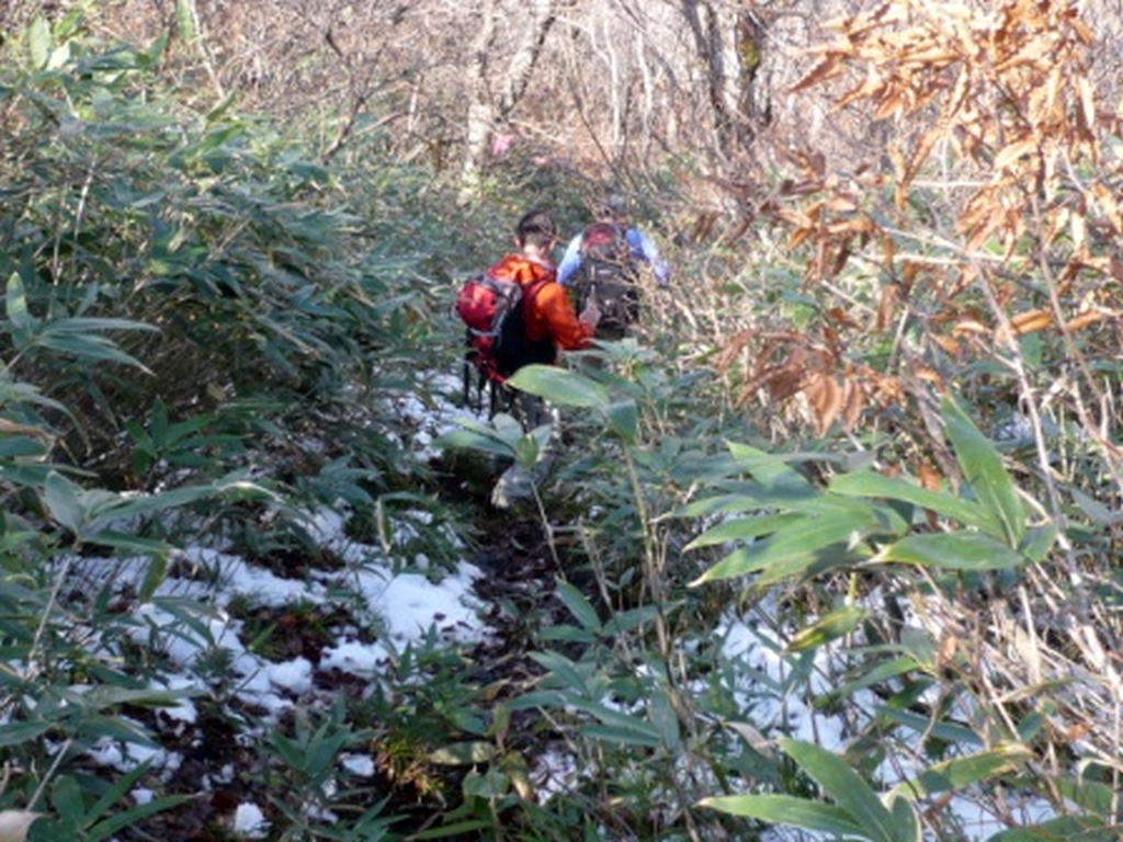 女岳へ向かう北側斜面は雪