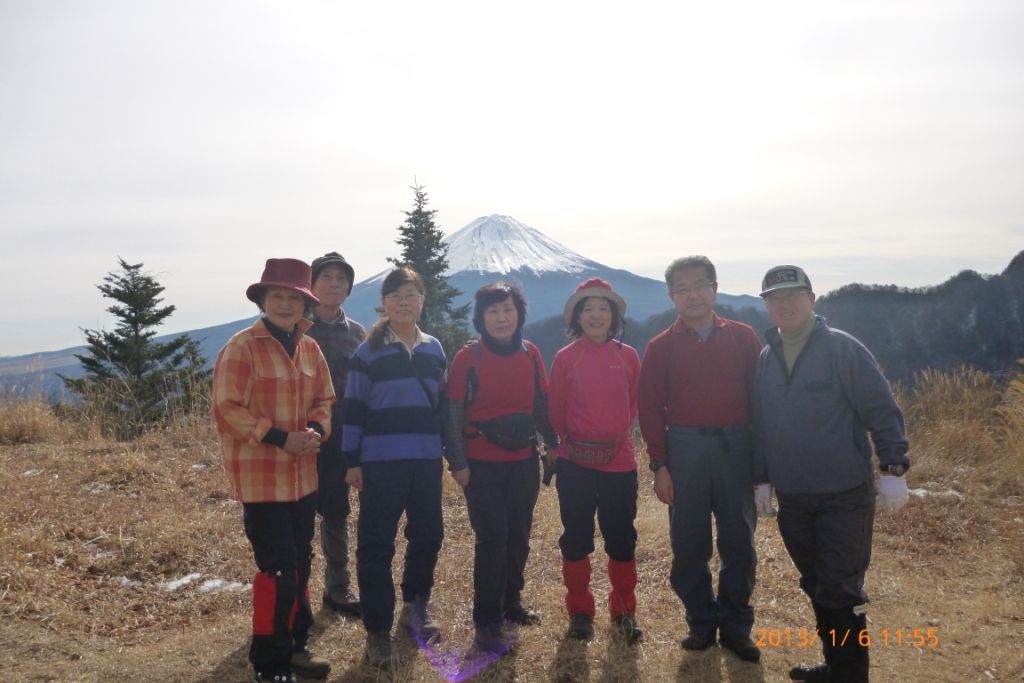 富士山をバックに集合写真