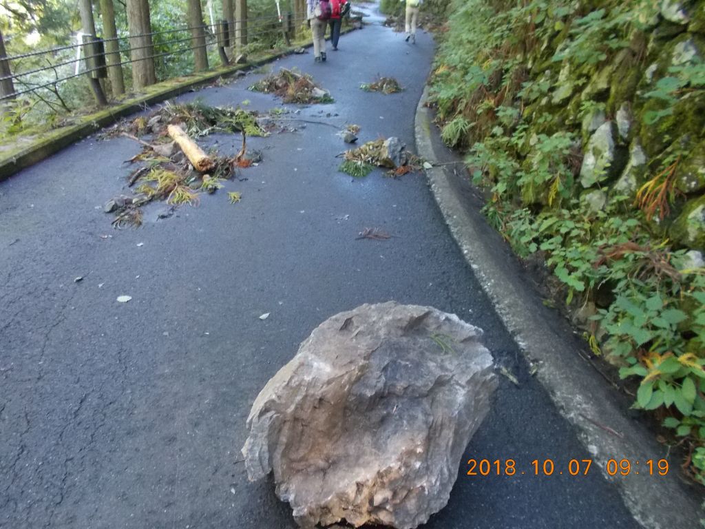 台風の影響で車道もメチャメチャ