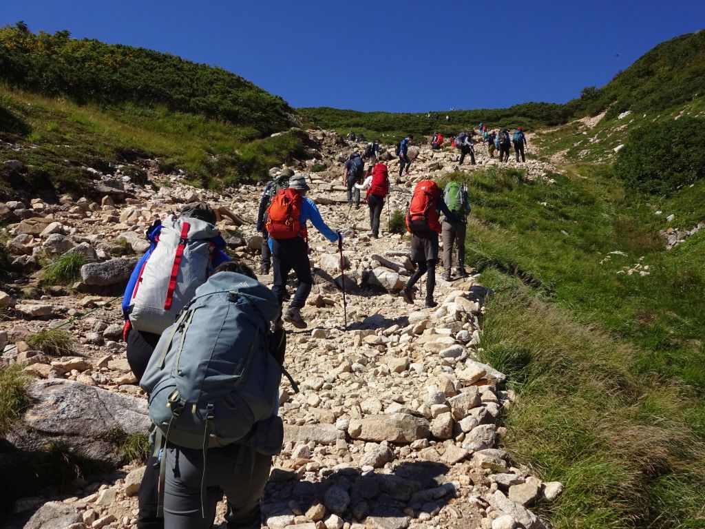 八方尾根の登山道は大渋滞