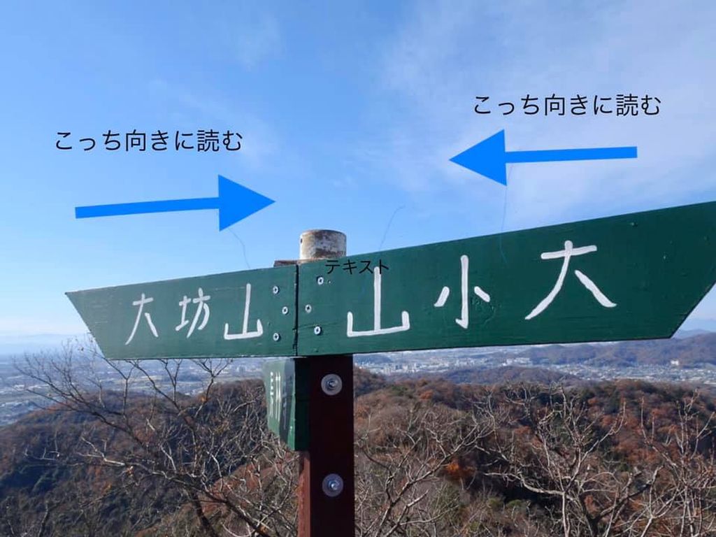 面白い看板、文字の方向が山です