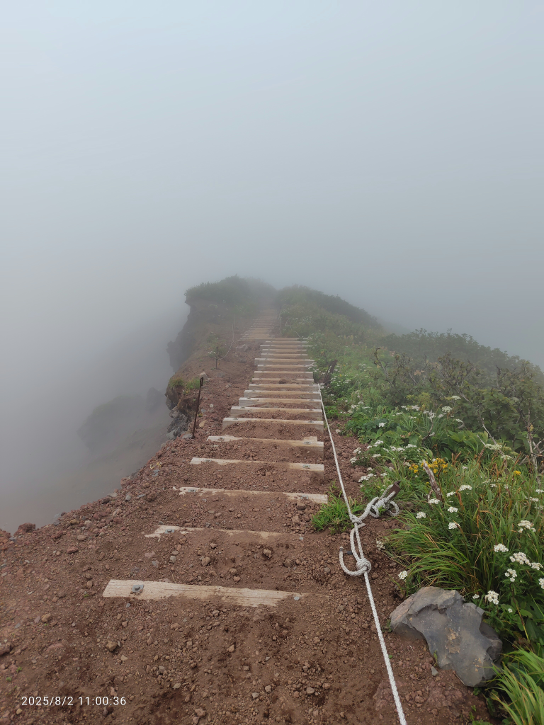 登山道は崩落しているが、階段が！
