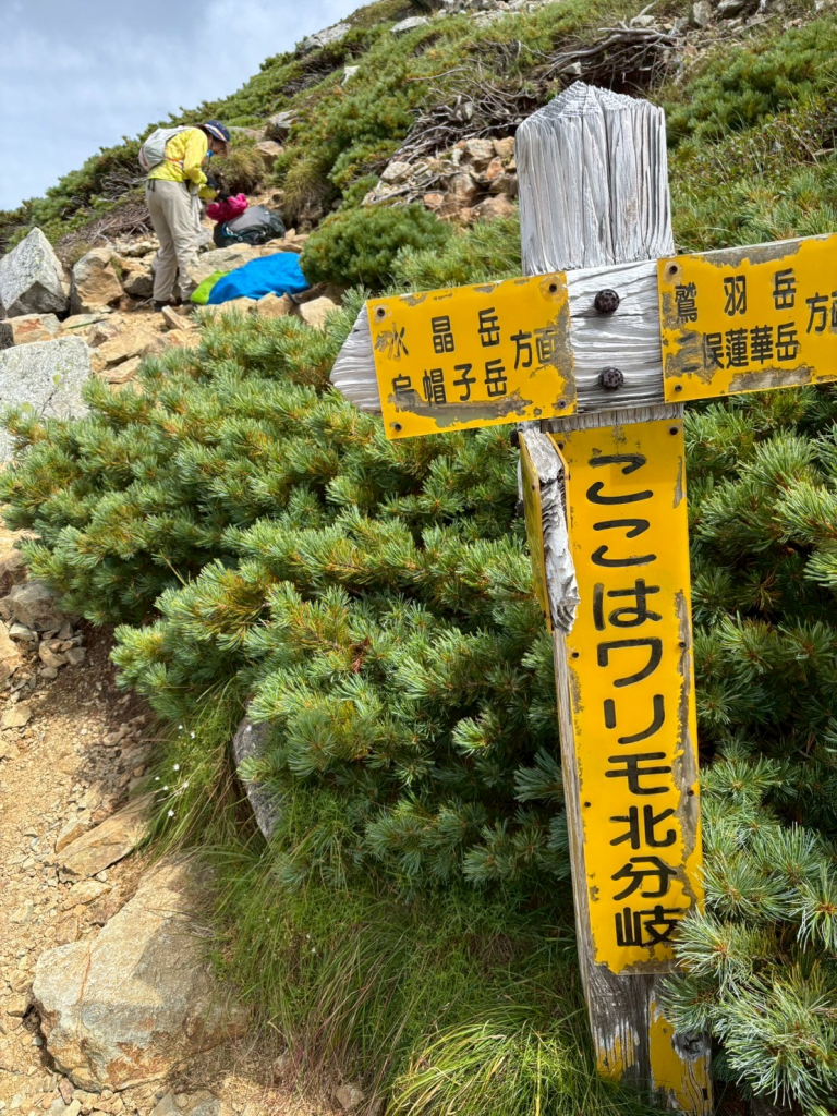 8月29日水晶岳に行くチームはワリモ北分岐でザックをデポ