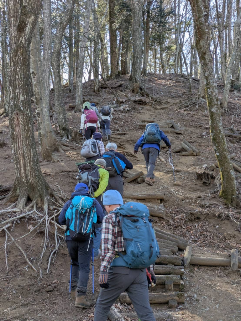 氷った足元を慎重に